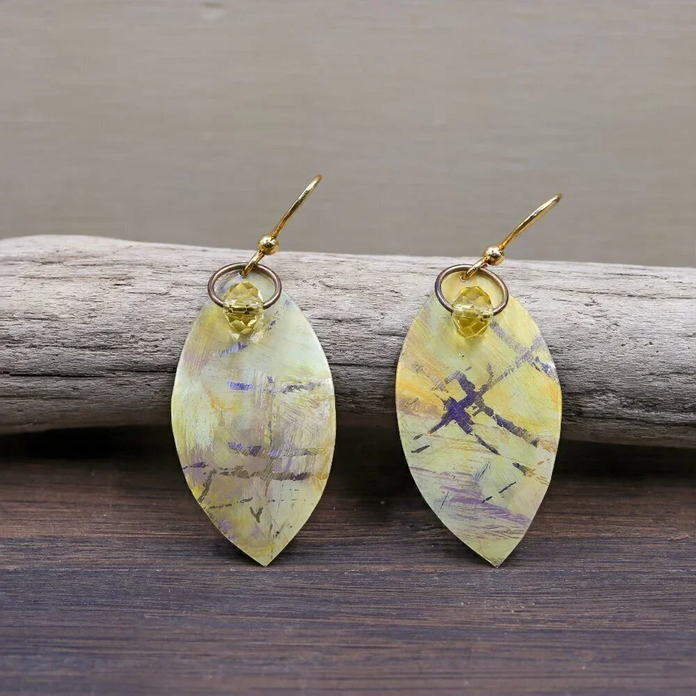 Gold Petal Drop Earrings | Lightweight Watercolor Design - Picture 3 of 4